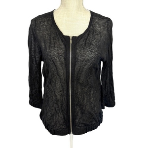 Chico's Zip-up Cardigan Black Lightweight Crinkle Texture Women's S or 1